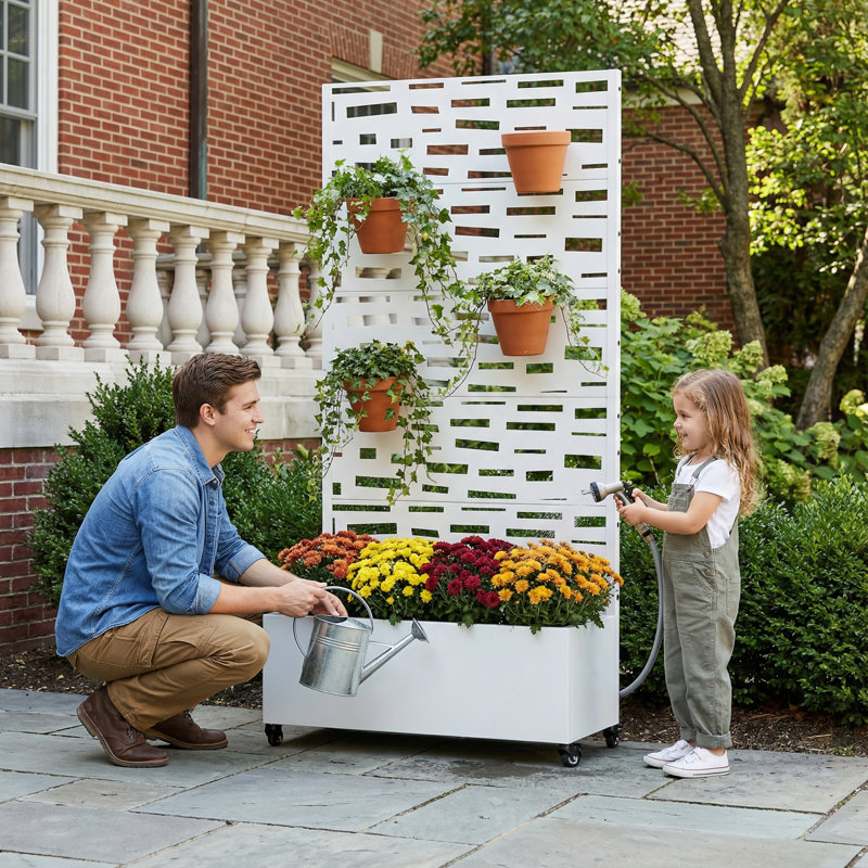 Lit de jardin extérieur surélevé en métal avec treillis, 59" H x 30" W x 11" D, Blanc