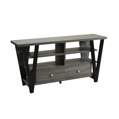2 Drawers & Shelf Tall Tv Stand, Grey And Black, 60 - 69 Inch Holder Stand With , Grey/Black,