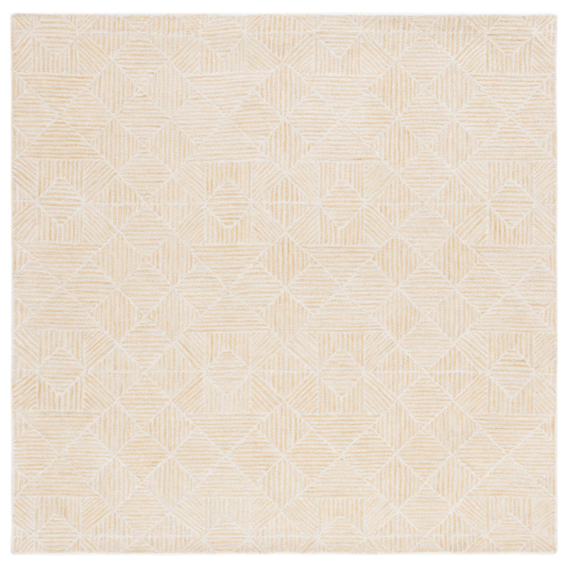 Handmade Gold and Ivory Abstract Wool Square Rug - 6'