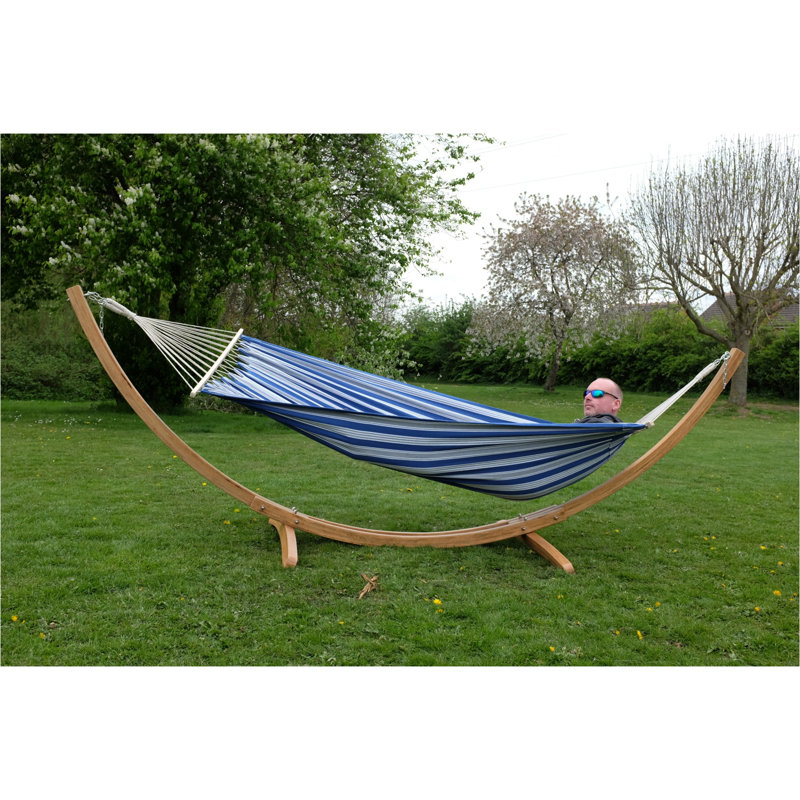 Marine Navy Blue Spreader Bar Hammock Size L With Wooden Stand