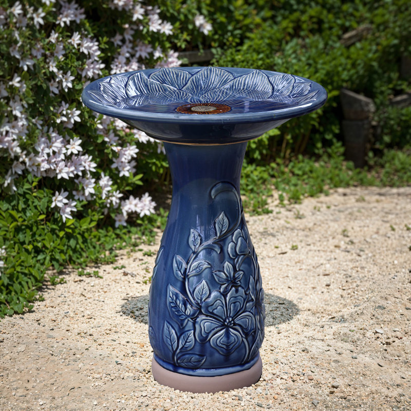 Bain d'oiseaux en céramique de 22 pouces de hauteur Blue Petals and Vines