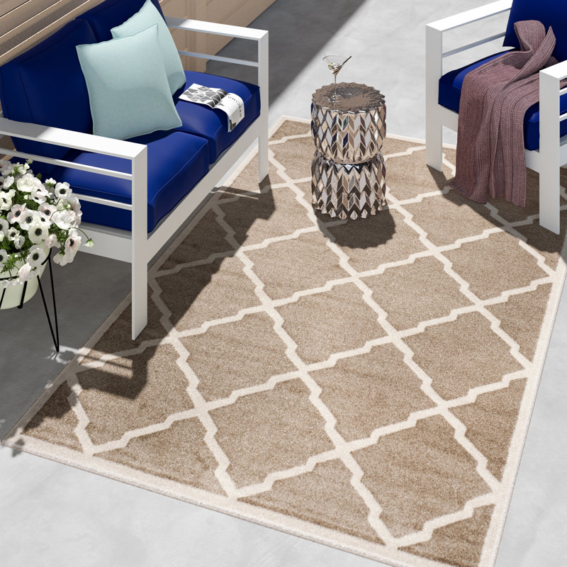 Tapis d'intérieur blé / beige à motif géométrique Ammundsen, Rectangle 5 pi 3 po x 8 pi