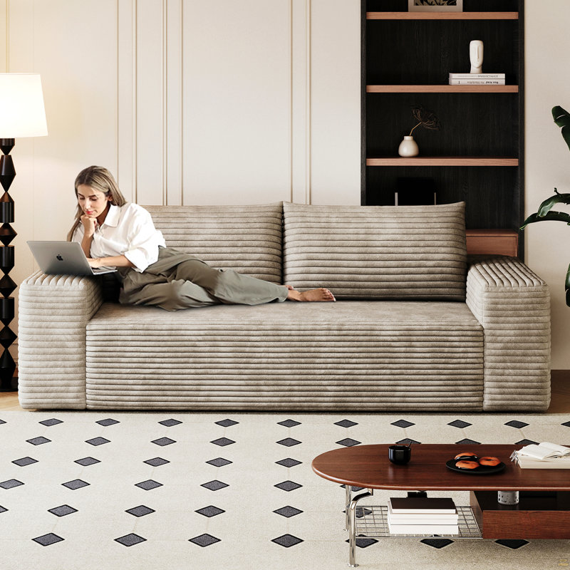 Canapé 63 po, 2 pièces, tissu velours côtelé, 23.24" H x 63.04" W x 35.46" D, Chameau