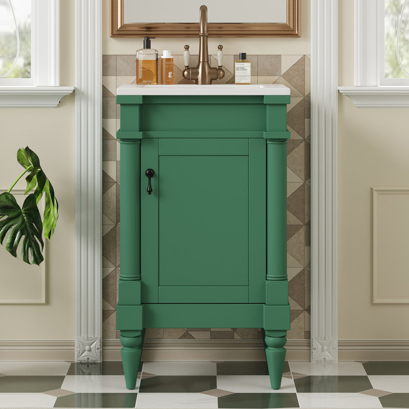 Meuble-lavabo avec lavabo, une porte et une étagère ajustables, Vert