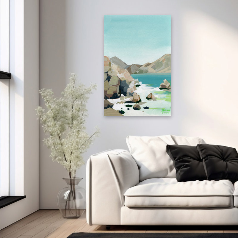 Côte rocheuse - paysages côtiers océan, art bleu gris, H 36 po x l 24 po