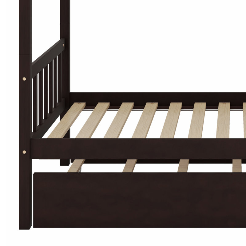 Detachable Wood Bunk Bed With Trundle, Converts To Two Beds, Space-Saving Design, Espresso