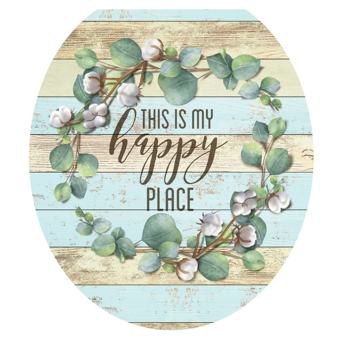 Whimsical Happy Place Toilet Seat Decal – Toilet Tattoos Funny Static Cling Vinyl Lid Cover Fits Round & Elongated Seats Toilet Tattoos Toilet 