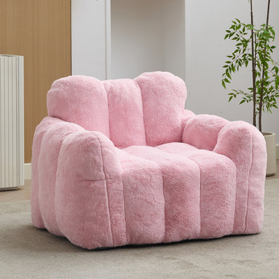 Fauteuil rose pour adultes en compression Lotus, anneau de traction pour un déplacement sans effort, sans assemblage et tissu confortable, base antidérapante, fauteuil à billes rembourré en mousse haute densité avec conception à compression,
