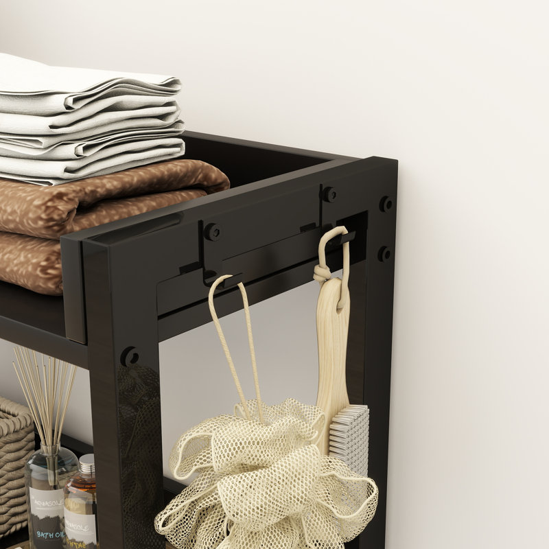 Over The Toilet Storage With 3-Tier Shelf & 4 Hooks, Black