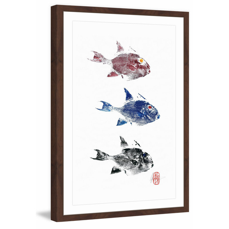 Multicolor Framed Canvas Print of Three Fish, 18" x 12"