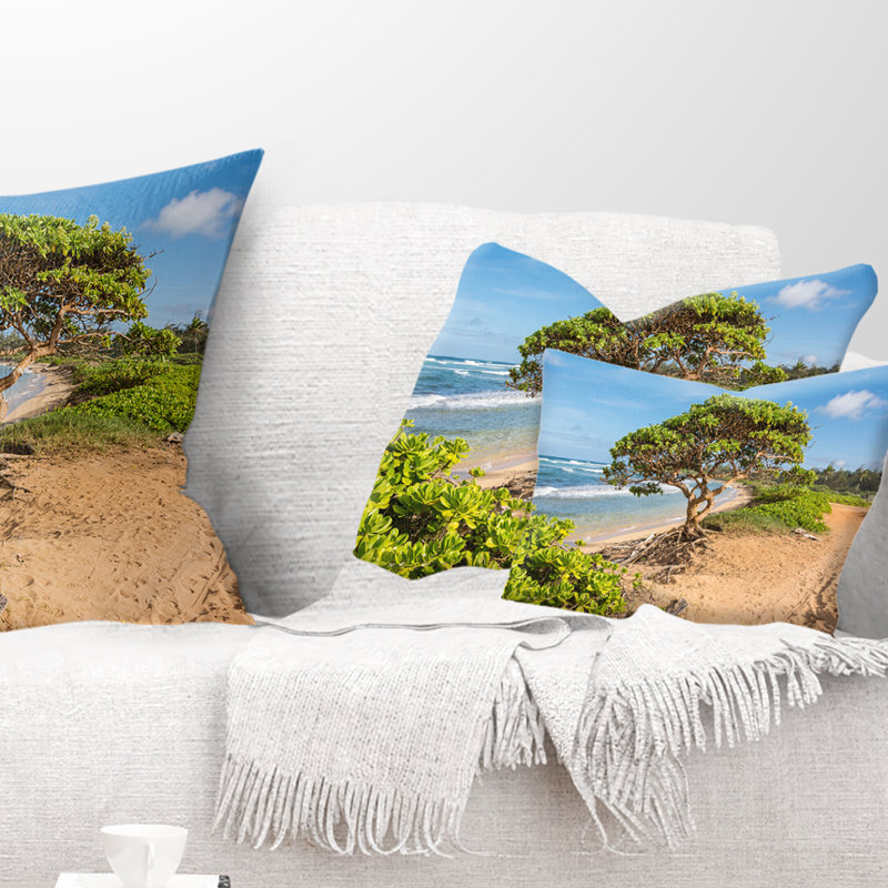 Coussin Green Tree sur la plage à Kauai, Hawaï - imprimé bord de mer, 12 po x 20 po, Rectangle