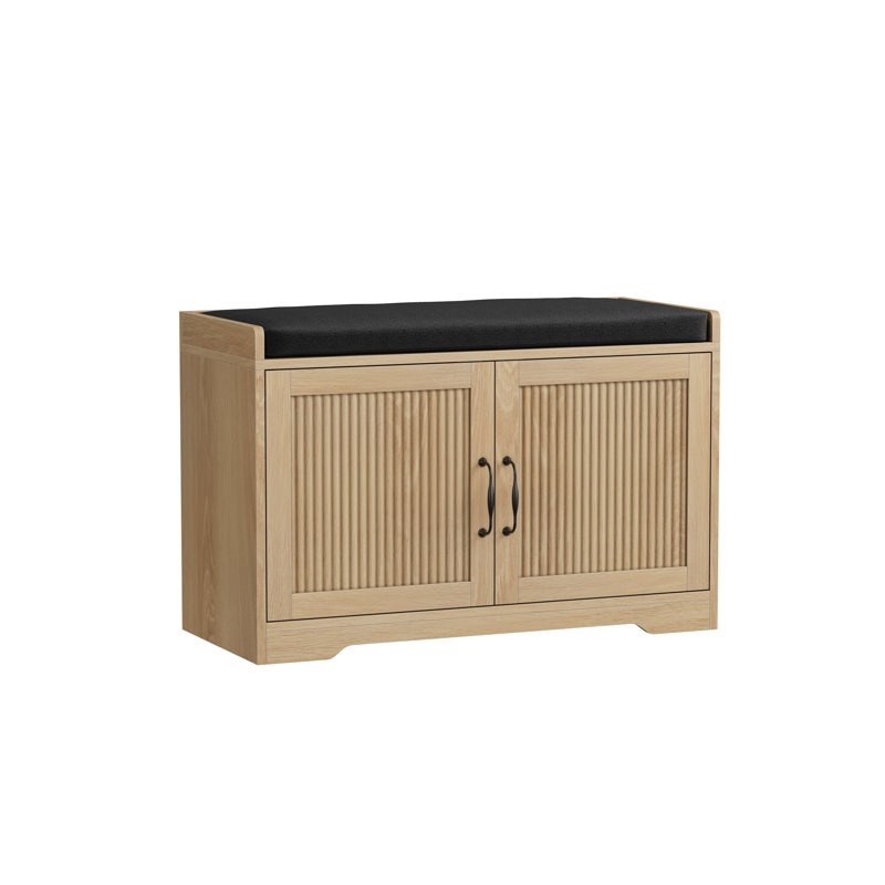 Banc de rangement à chaussures à 2 niveaux avec siège rembourré épaissi et tablette réglable, Oak, Oak