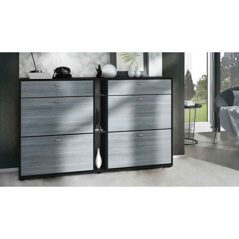Agisilaos 32 Pair Flip Down Shoe Storage, Black Matt/Avola Anthracite