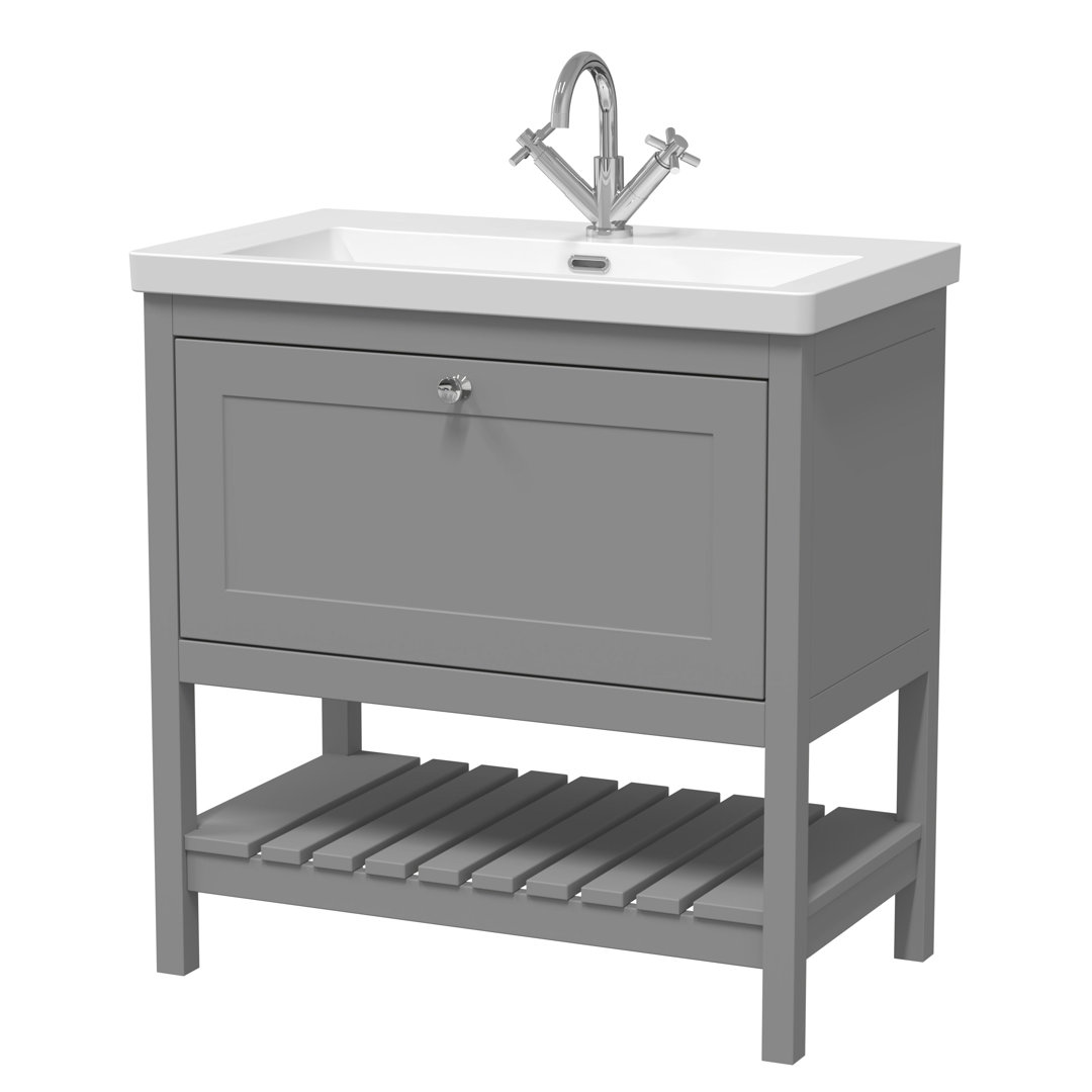 Old London Hudson Reed Bexley Vanity Unit 800mm Cool Grey Fireclay Basin - Image 3