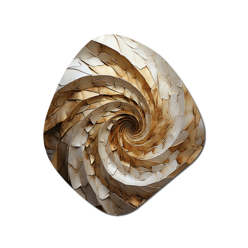 «Beige Minimalisme Spiral Poteries I», art mural asymétrique abstrait en métal, impression d'art moderne de forme irrégulière