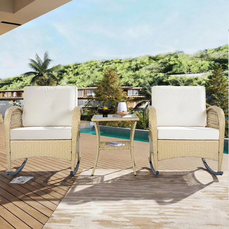 2 - Person Patio Dining Set with Square Table, Brown, Beige