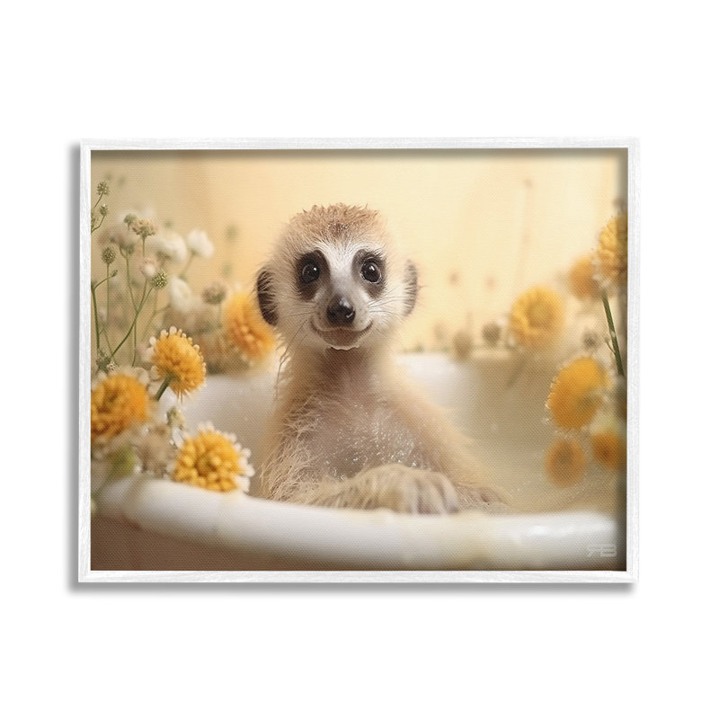 Reproduction d'art giclée encadrée de suricate et de bain par RB, Giclée encadrée blanc bord de mer, H 24 po x l 30 po