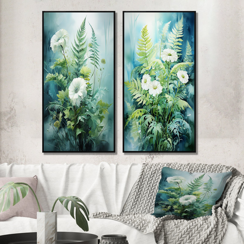 Impression de fougère romantique «Ferns Romantic Impression» - 2 pièces, Cadre noir, H 40 po x l 40 po