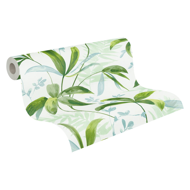 Jungle Chic 10.05m x 53cm Matte Wallpaper Roll, Green/White
