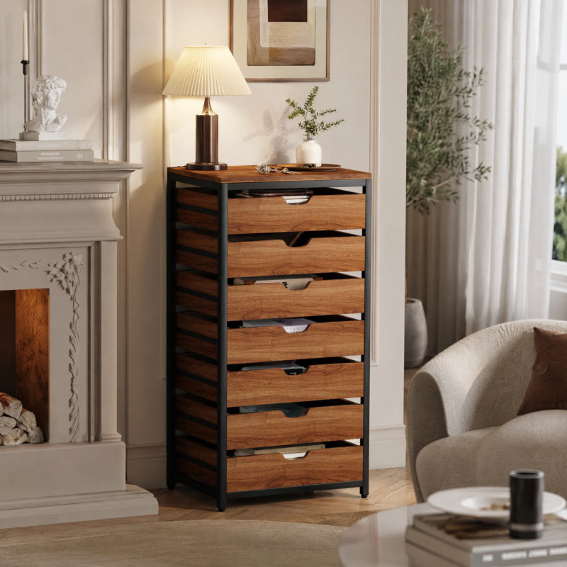 Armoire de rangement à 7 tiroirs avec roulettes, chariot de rangement en bois