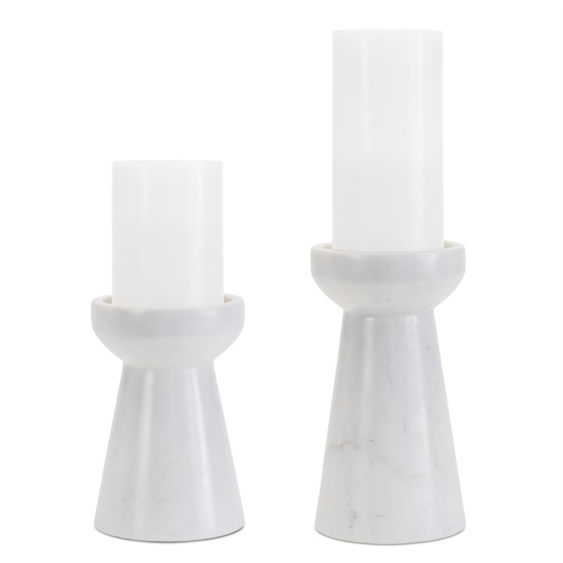 Ensemble de deux bougeoirs de table en marbre blanc et gris