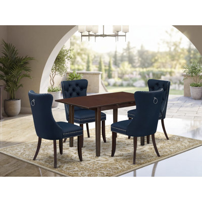 Ensemble de table de cuisine 5 pièces comprenant une table de salle à manger rectangulaire avec rallonge amovible et 4 chaises rembourrées, acajou