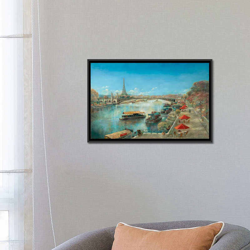 " River Tranquillity " by Ruane Manning, 18" H x 26" W x 1.5" D, Black Framed Canvas, No Mat
