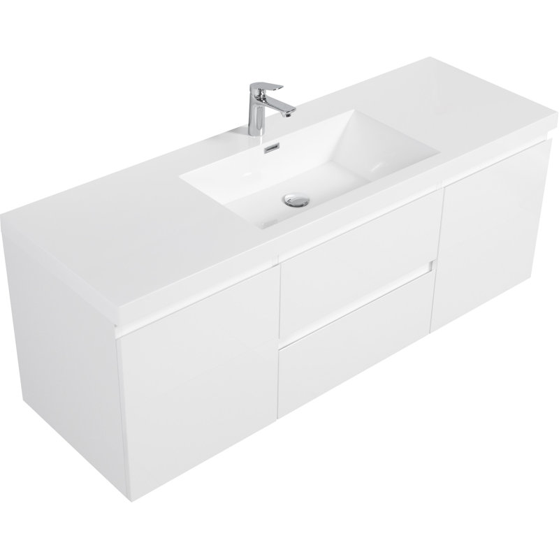 Meuble-lavabo mural peu encombrant avec lavabo de grande qualité et grand espace de rangement