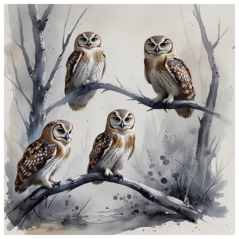 Édredon Four Owls On Branch, Lit simple