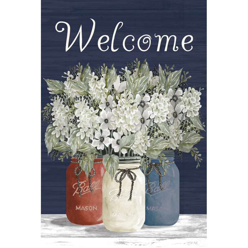 Trio de pots de vin blanc et bleu Welcome, H 30 po x l 20 po