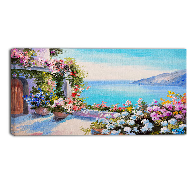 «Sea and Flowers Landscape», reproduction d'art sur toile tendue, H 16 po x l 32 po