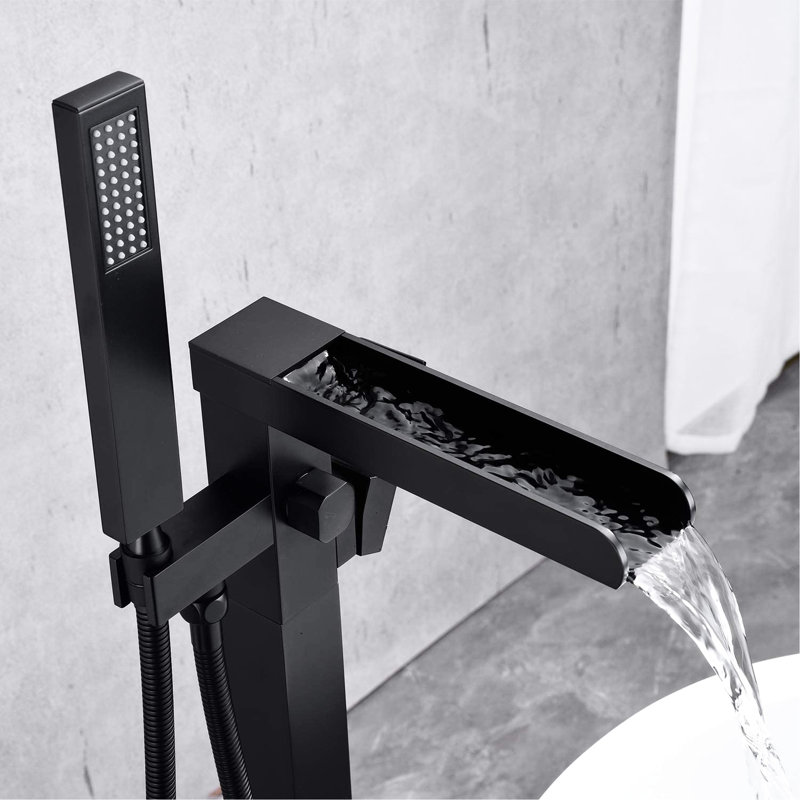 Robinet de baignoire moderne pour salle de bain noir mat avec douche à main réglable, Noir mat