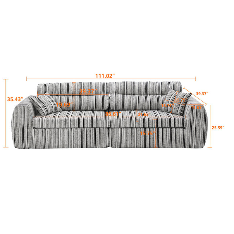 Canapé tissé à compression en chenille rayée, canapé compact à rangée droite avec éponge haute densité, canapé économiseur d'espace requis sans assemblage pour salon, appartement, bureau