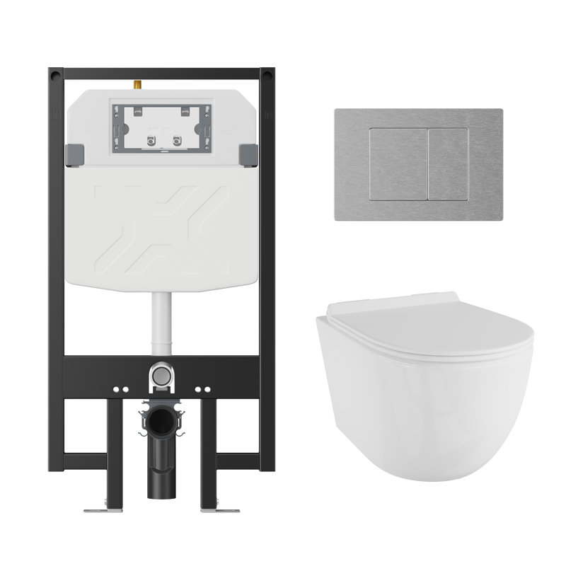 Hampton 2-Piece 0.8/1.6 GPF Dual Flush Elongated Bowl Wall Mounted Toilets with In-Wall Tank, Fits 2x4 Studs (Seat Included)