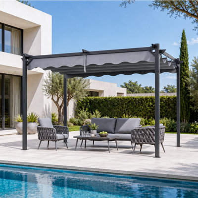 10'x12' Outdoor Pergola With Retractable Canopy, Adjustable Sun Shade Cover, Patio Metal Heavy-Duty Gazebo Shelter For Backyard, Deck, Garden