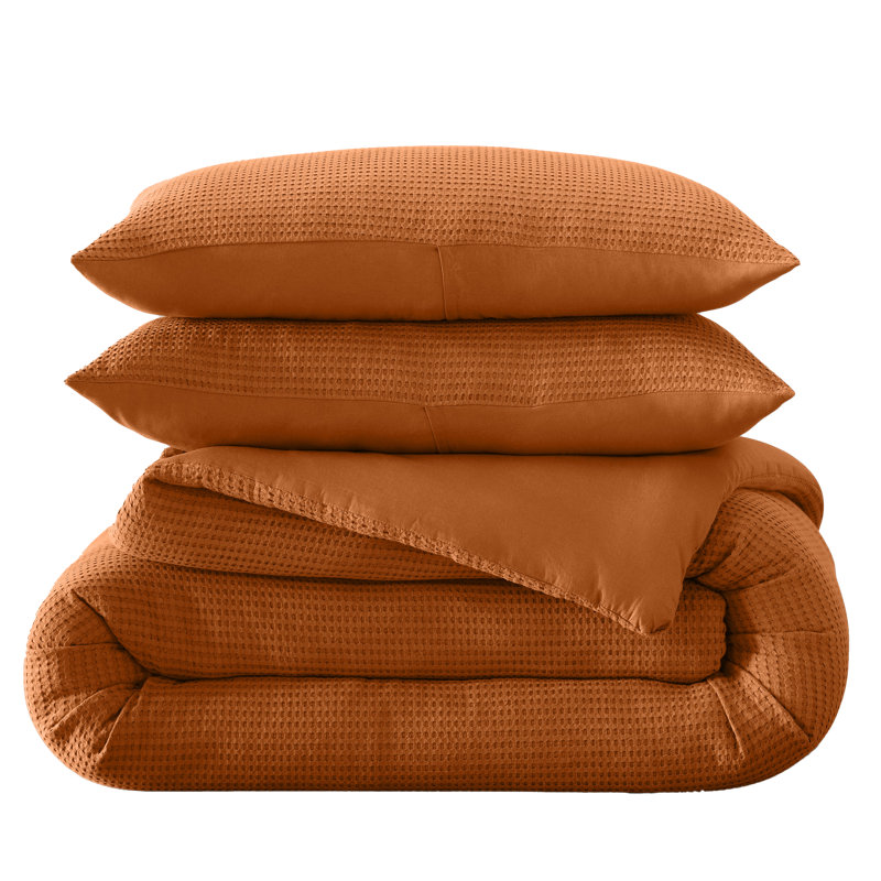Felix Cotton Waffle Comforter Set, Rust, Full / Queen Comforter + 2 Standard Shams