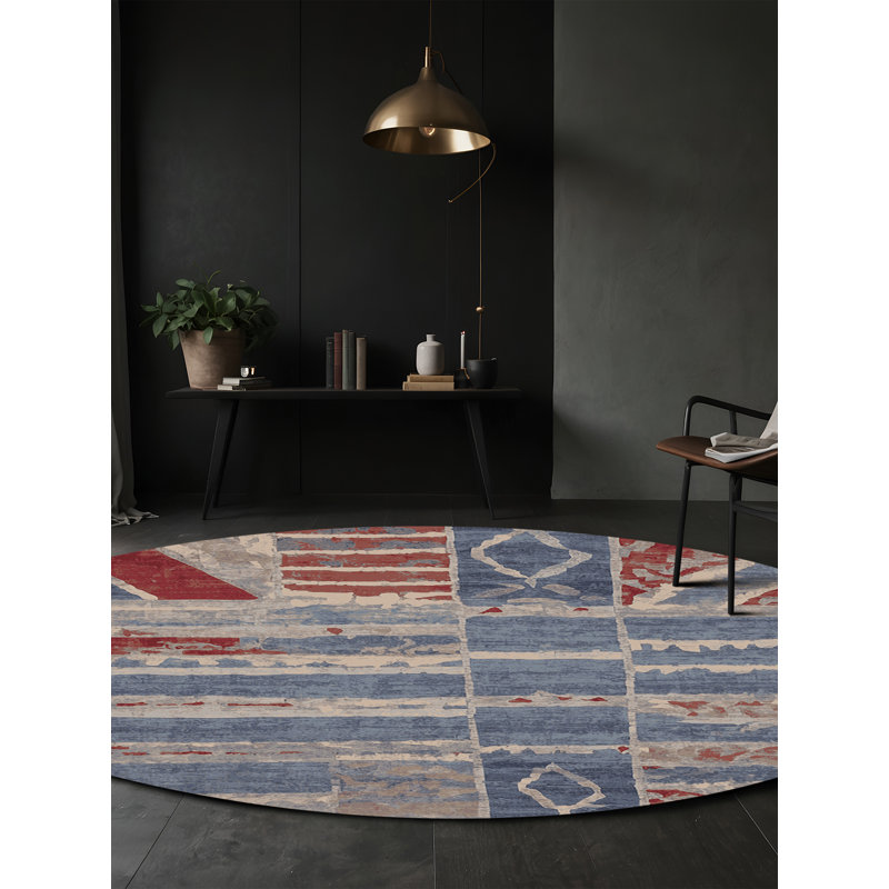 Machine Washable Gray Area Rug, Round 4'