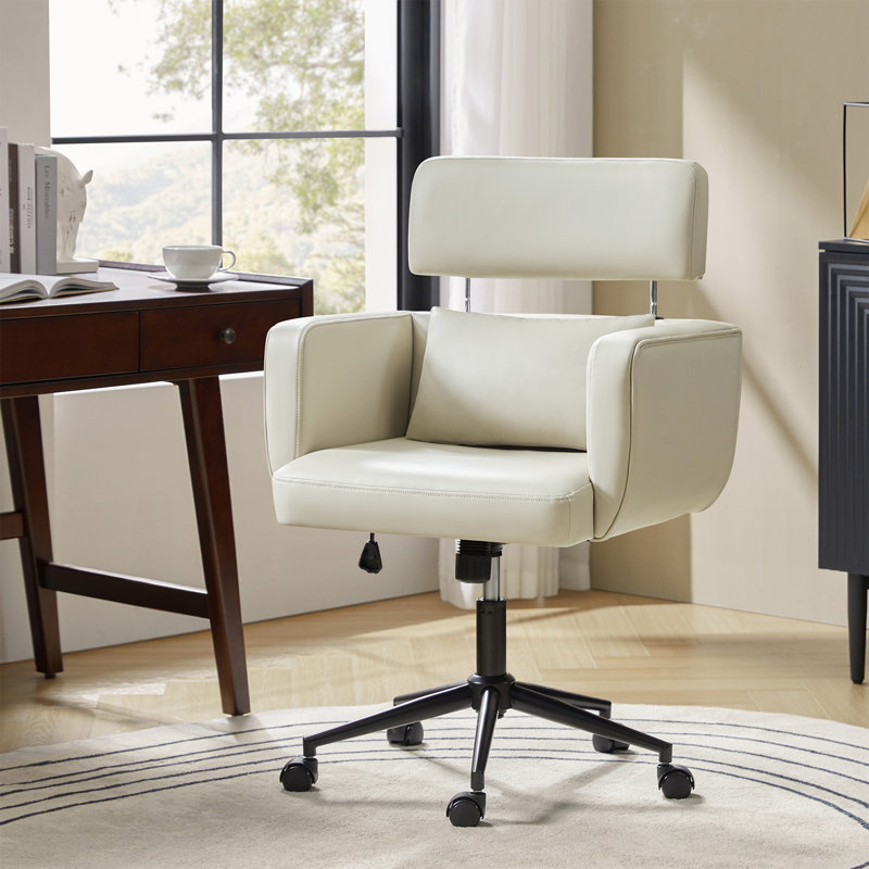 Norven Modern Tilting Office Chair With Adjustable Backrest, Ivory