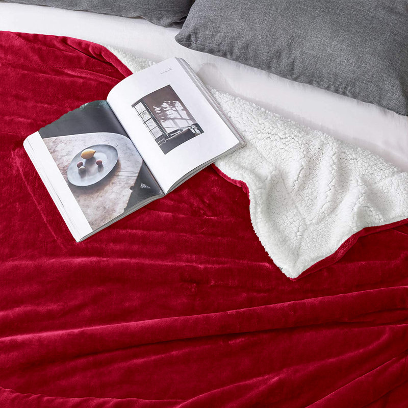 Sherpa Fleece Fur Thick Reversible Blanket Throw, Burgundy, 200cm x 150cm