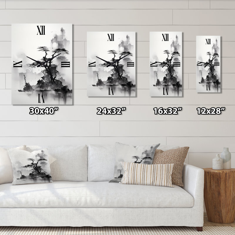 Art asiatique, paysage Sumi - Animaux, horloge murale moderne, H 32 po x l 16 po x P 1 po