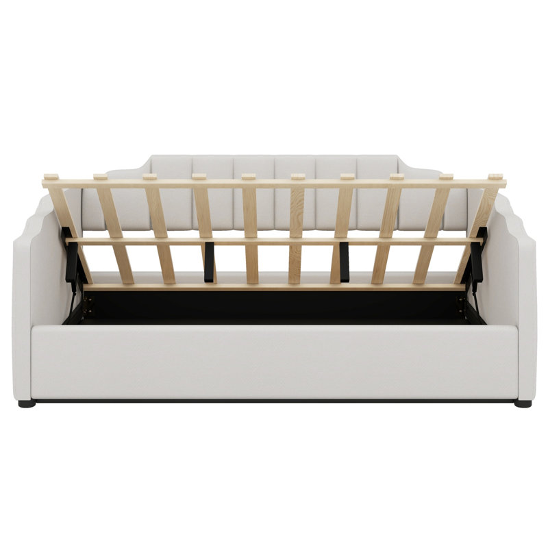 Lit de jour rembourré avec rangement inférieur, Beige