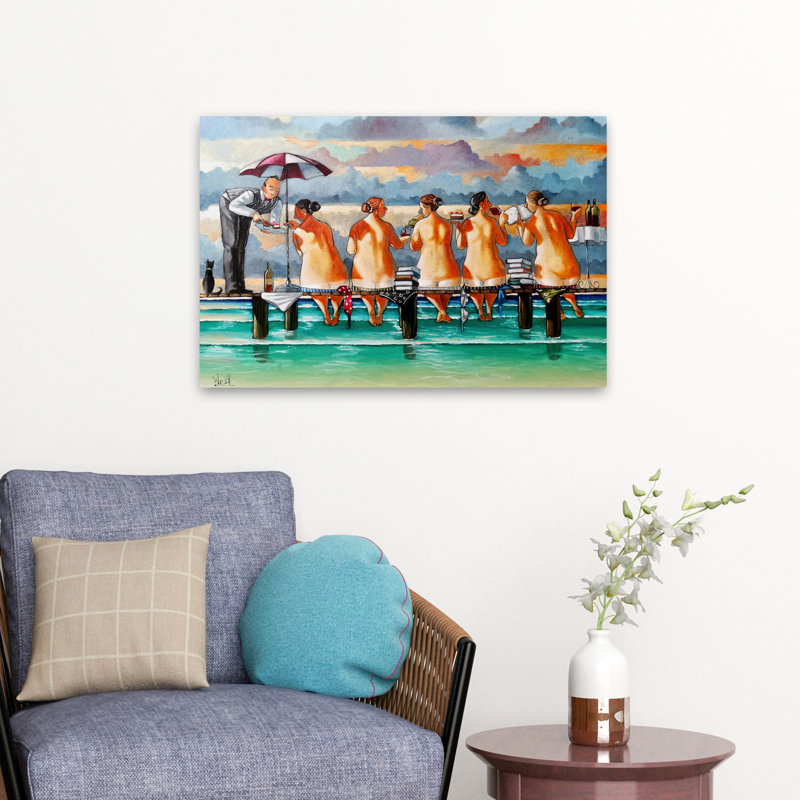 The Book Club - Figurative Beaches Cats Docks And Piers Art, H 16 po x l 24 po