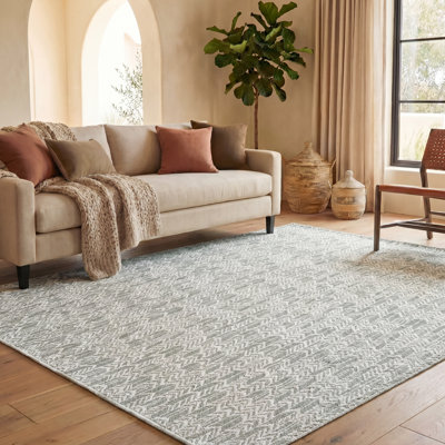 Tapis vert clair / ivoire en coton tissé à plat à la main Legaspi