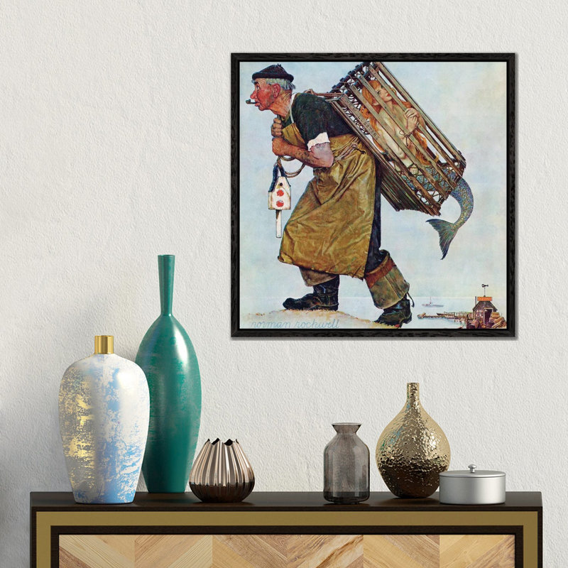 Mermaid (Lobsterman) by Norman Rockwell - 1 Piece Wall Art on Canvas, 45.72 cm H x 45.72 cm W, Framed Print without Mat
