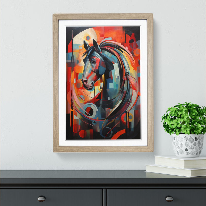 Horse Futurism Art - Framed Print, Oak, 34cm H x 25cm W x 2cm D