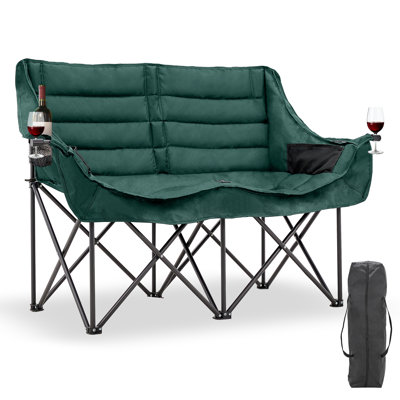 Glena Oversized Folding Double Camping Chair,  2 Person Fully Padded Duo Chair Camping with Carrying Bag
