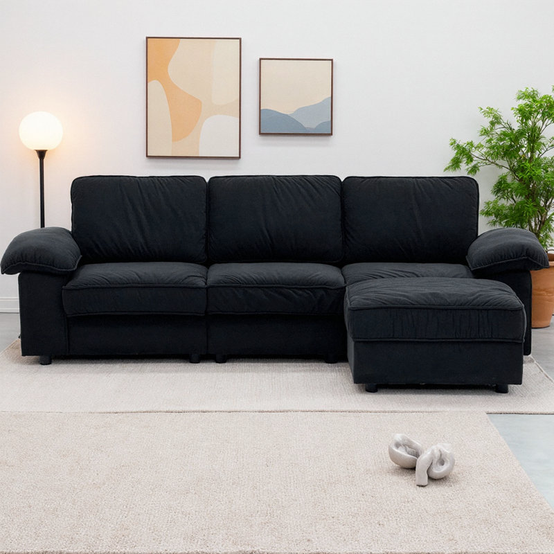 Canapé modulaire en L rembourré de 105,5 po avec repose-pieds avec rangement, canapé en velours moderne avec coussins profonds, canapé peu encombrant pour appartement et salon
