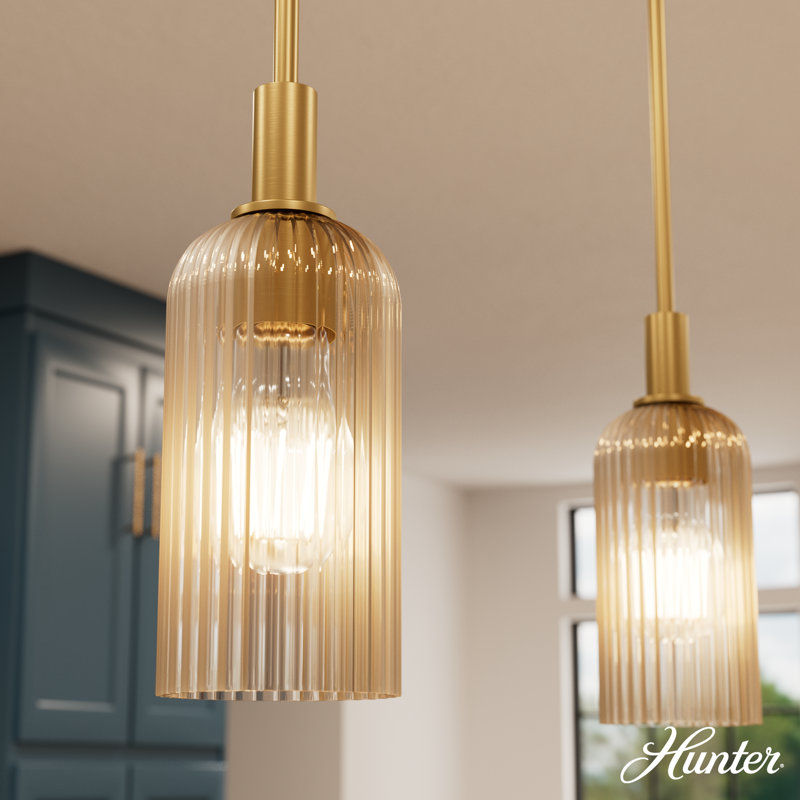 Hunter x Jasmine Roth Beverly Glen 1 Light Pendant Ceiling Light Fixture, Amber, Luxe Gold