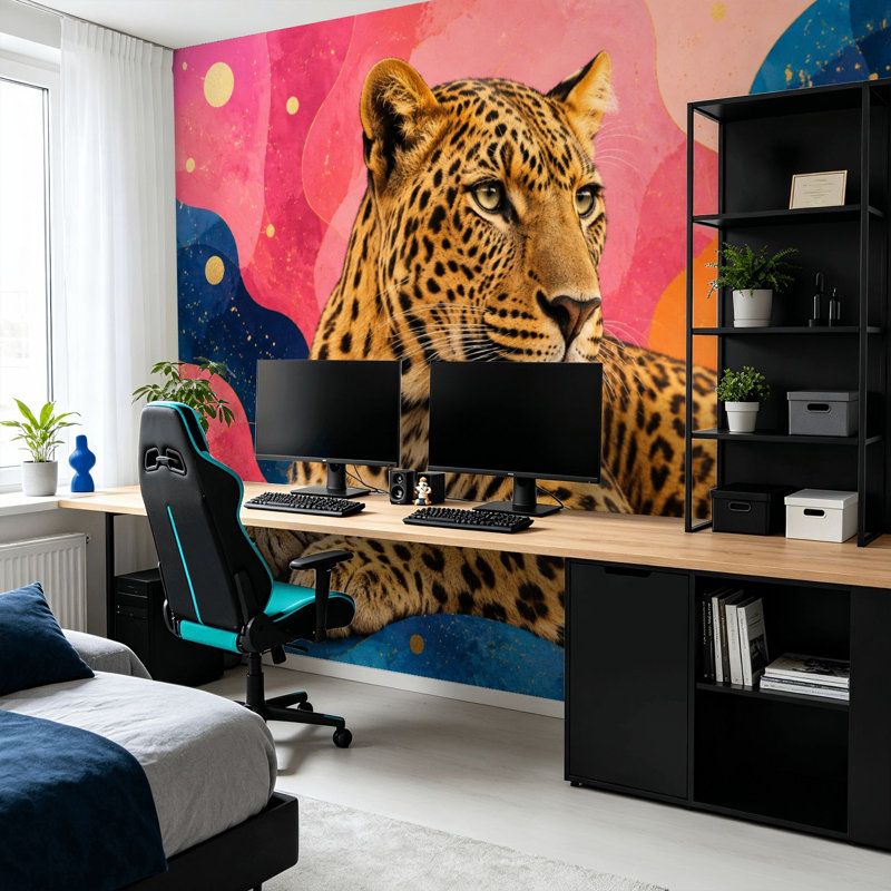 Adhésif décoratif léopard coloré et abstrait pelez et collez le papier peint décoratif auto-adhésif pour le salon de la chambre à coucher L 100 po x l 144 po