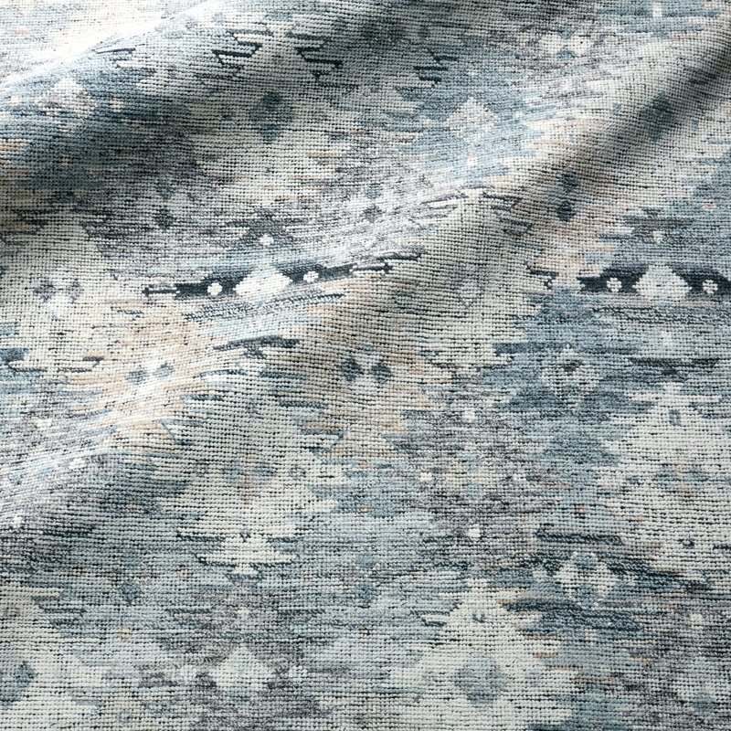 Nakoda Hand Knotted Wool Geometric Area Rug in Fungi/Jet Black/Lily White, Rectangle 5' x 8'